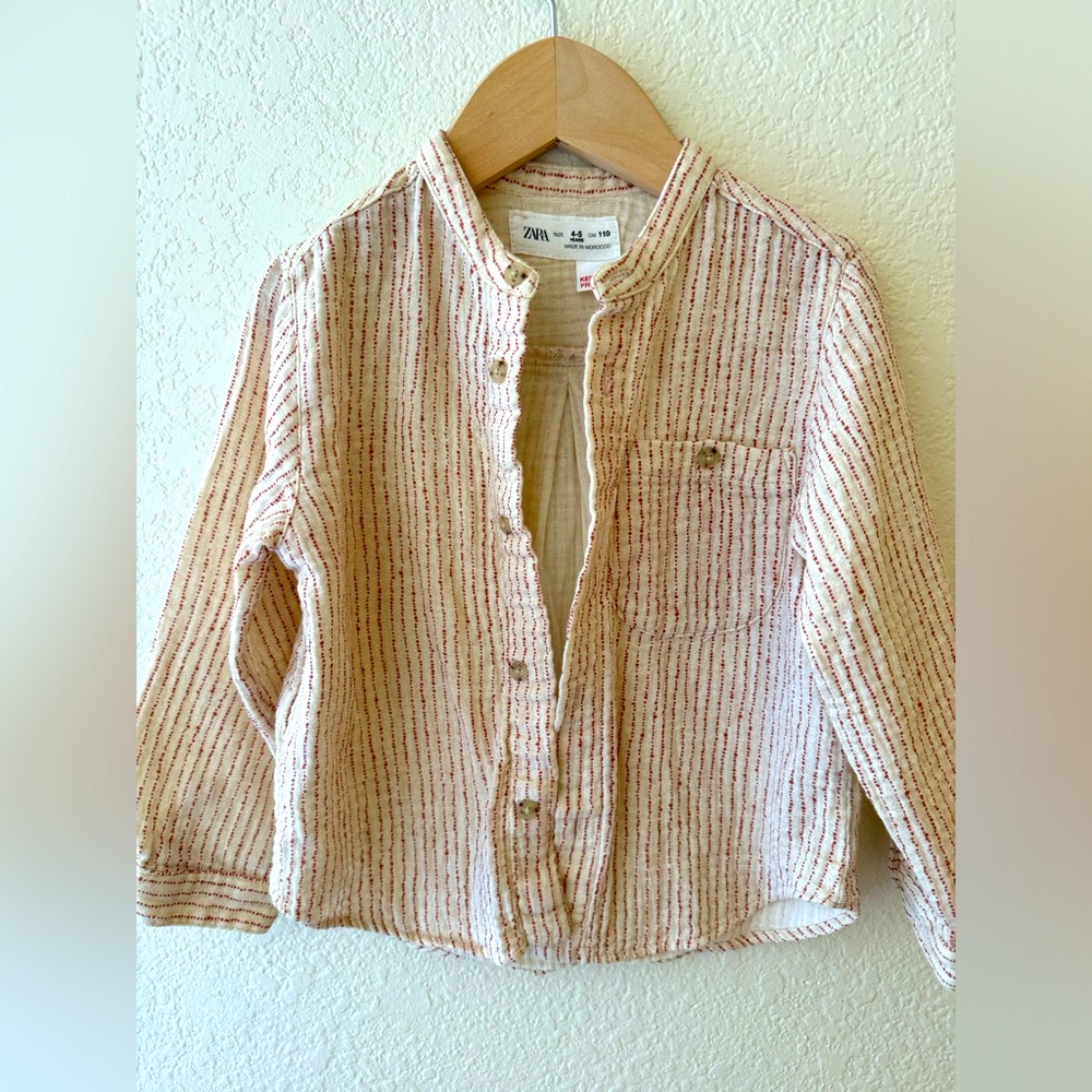 Zara kids 100% cotton gauze button up shirt size 4-5 unisex